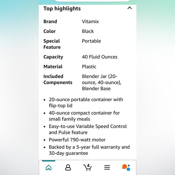 Vitamix S30 S-Series Blender, Professional-Grade, 40oz. Container, Black - Picture 4 of 4